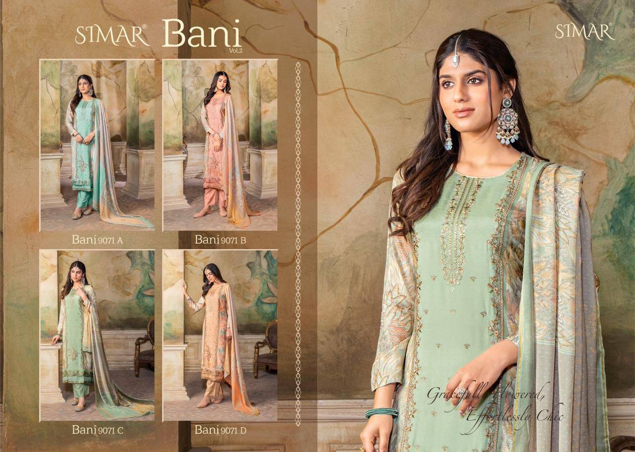 Bani Vol.02 By Glossy 9071 A TO 9071 D Beautiful Festive Suits Stylish Colorful Fancy Casual Wear & Ethnic Wear Pure lawn Dresses At Wholesale Price